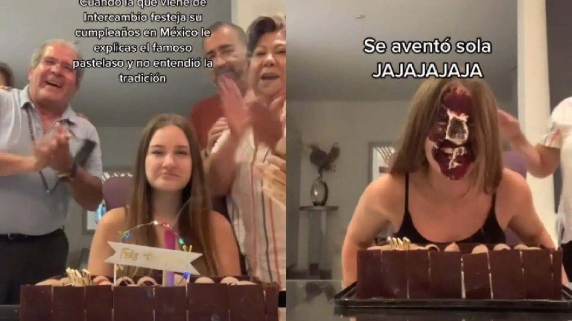 Extranjera se avienta al pastel de cumpleaños